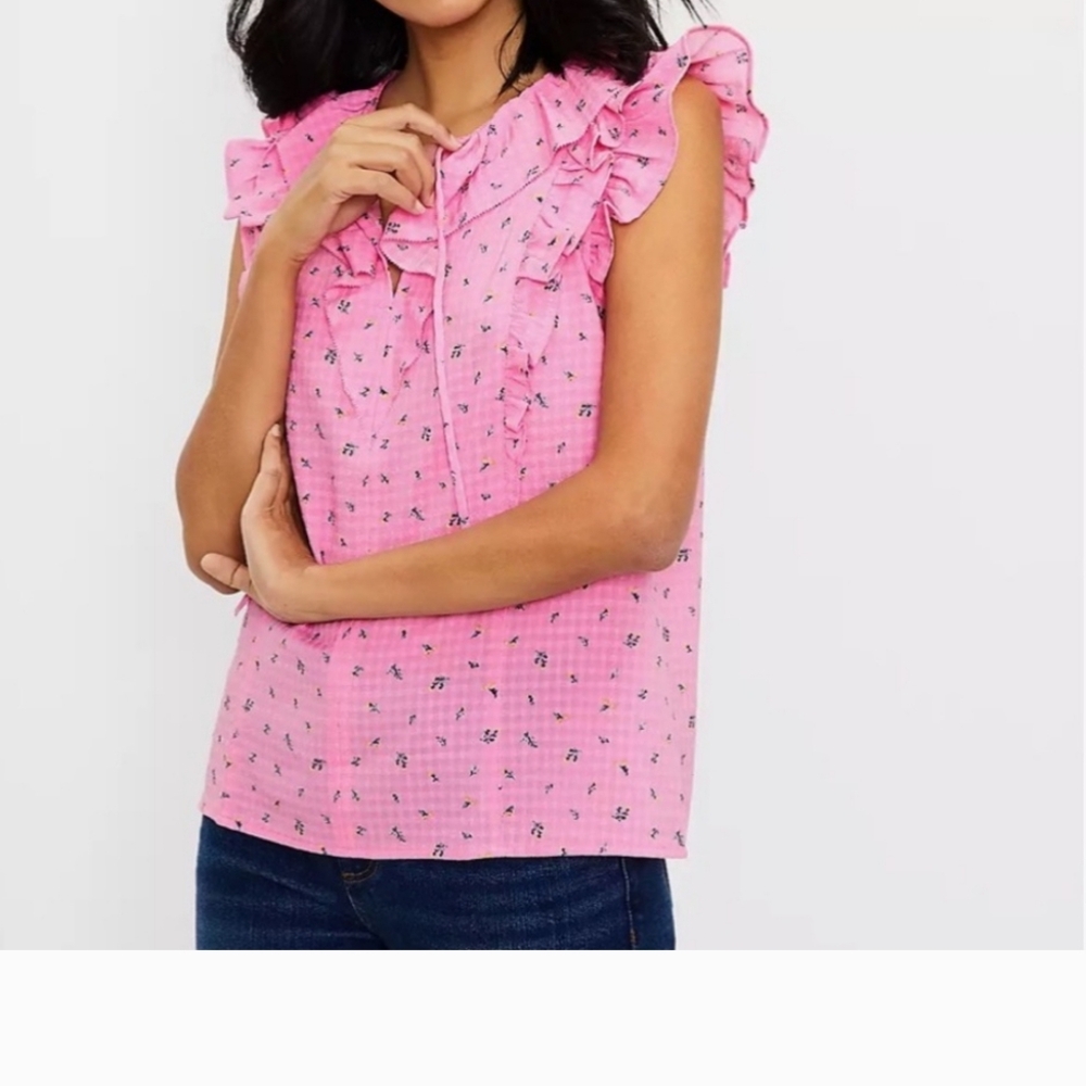 LOFT Pink Floral Blouse Xs new without tags)